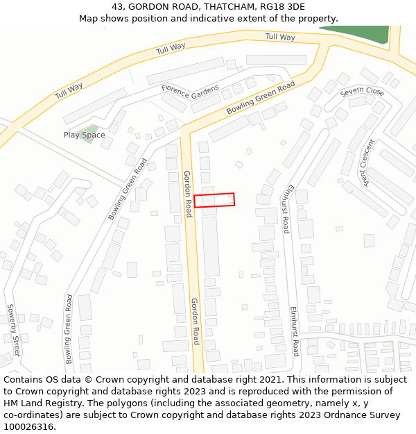 43, GORDON ROAD, THATCHAM, RG18 3DE: Location map and indicative extent of plot