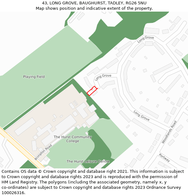 43, LONG GROVE, BAUGHURST, TADLEY, RG26 5NU: Location map and indicative extent of plot