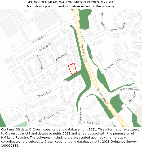 43, NORDEN MEAD, WALTON, MILTON KEYNES, MK7 7FE: Location map and indicative extent of plot