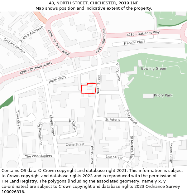 43, NORTH STREET, CHICHESTER, PO19 1NF: Location map and indicative extent of plot