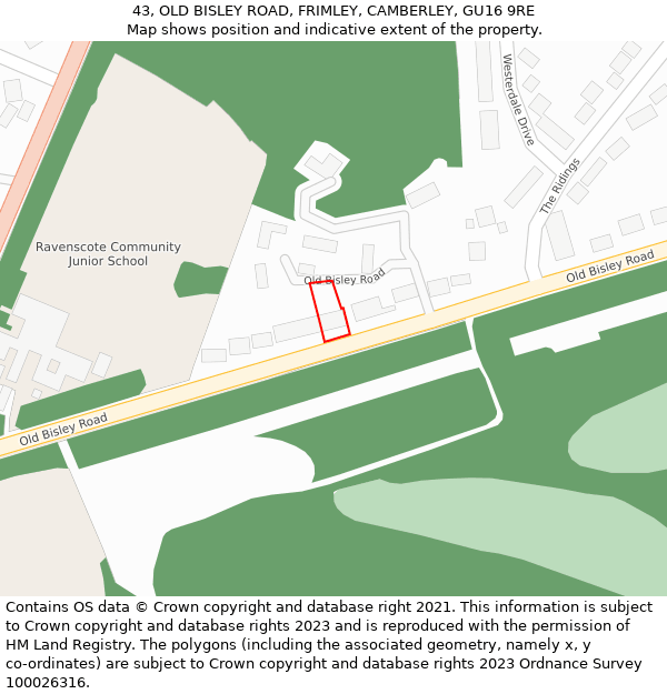 43, OLD BISLEY ROAD, FRIMLEY, CAMBERLEY, GU16 9RE: Location map and indicative extent of plot