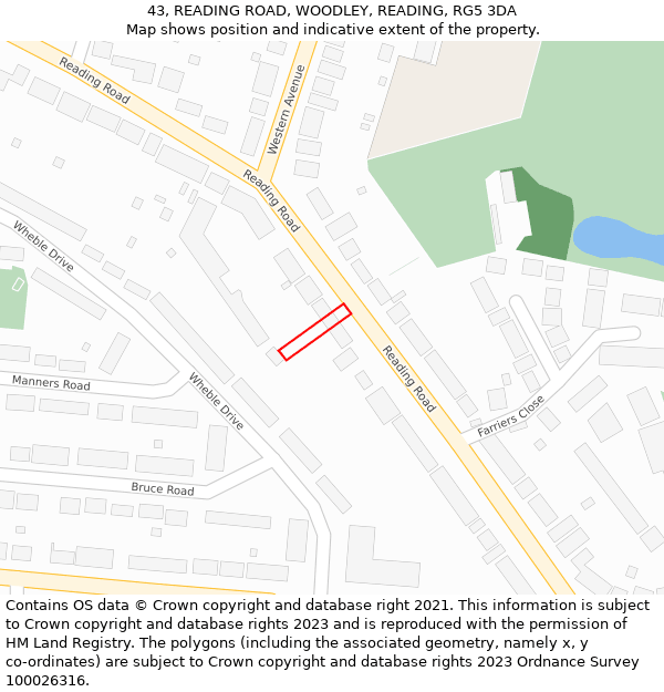 43, READING ROAD, WOODLEY, READING, RG5 3DA: Location map and indicative extent of plot