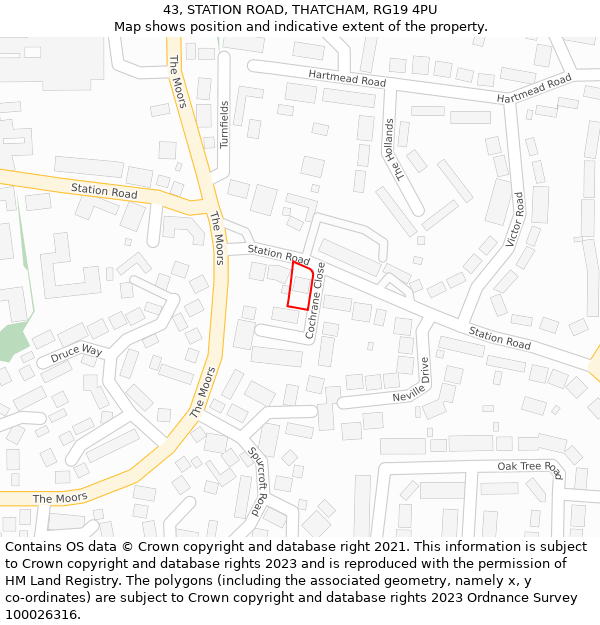 43, STATION ROAD, THATCHAM, RG19 4PU: Location map and indicative extent of plot