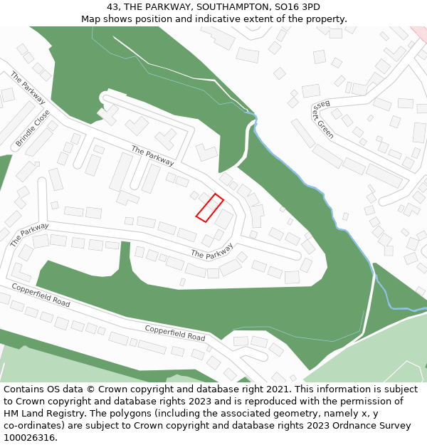 43, THE PARKWAY, SOUTHAMPTON, SO16 3PD: Location map and indicative extent of plot