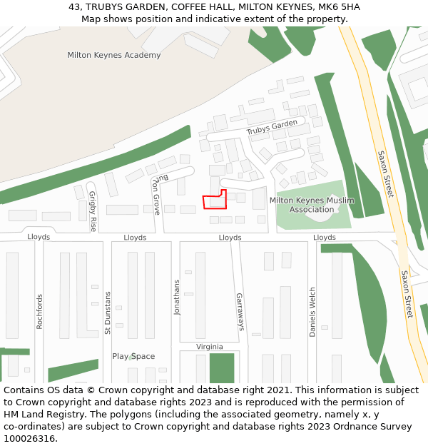 43, TRUBYS GARDEN, COFFEE HALL, MILTON KEYNES, MK6 5HA: Location map and indicative extent of plot