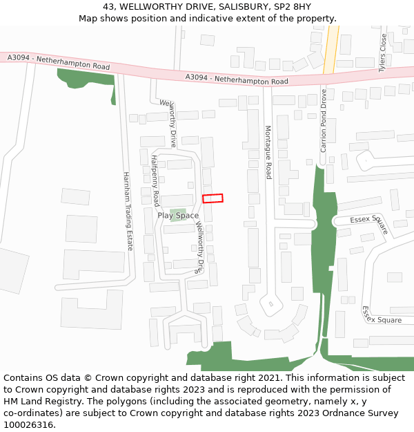 43, WELLWORTHY DRIVE, SALISBURY, SP2 8HY: Location map and indicative extent of plot