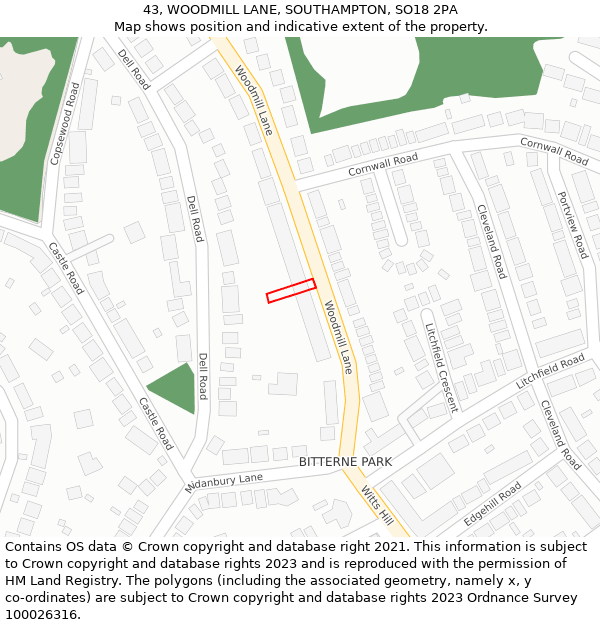 43, WOODMILL LANE, SOUTHAMPTON, SO18 2PA: Location map and indicative extent of plot