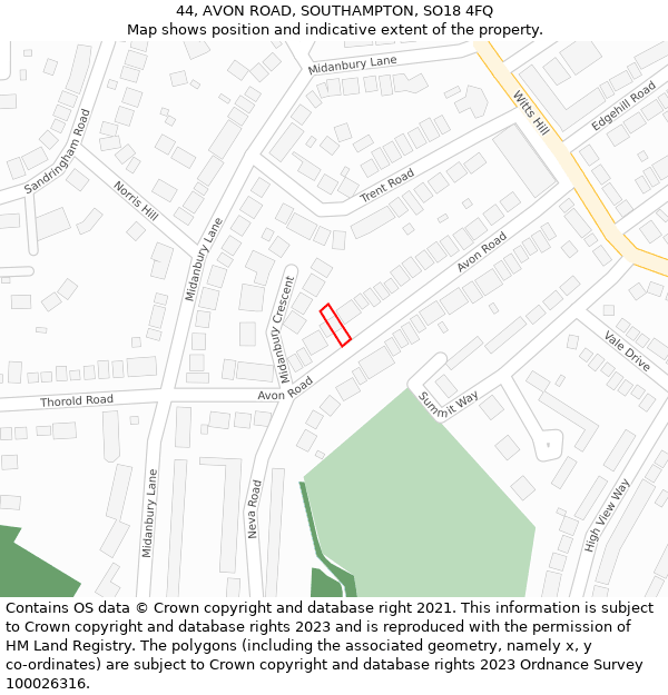 44, AVON ROAD, SOUTHAMPTON, SO18 4FQ: Location map and indicative extent of plot