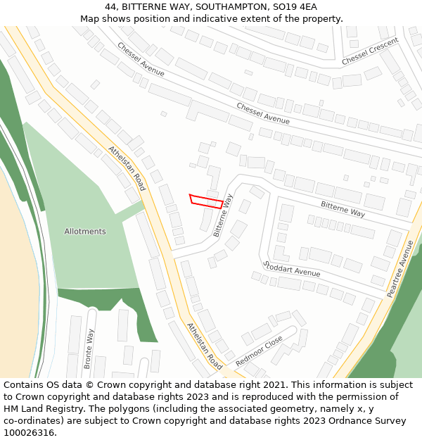 44, BITTERNE WAY, SOUTHAMPTON, SO19 4EA: Location map and indicative extent of plot