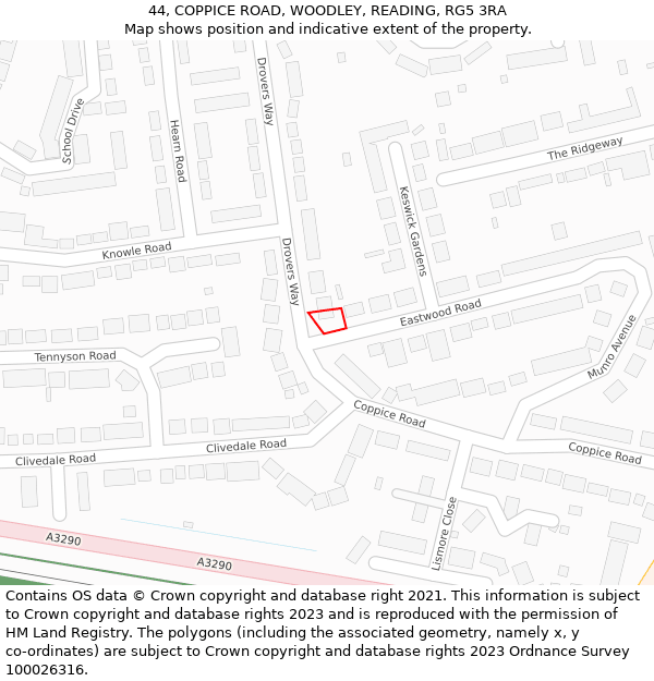 44, COPPICE ROAD, WOODLEY, READING, RG5 3RA: Location map and indicative extent of plot