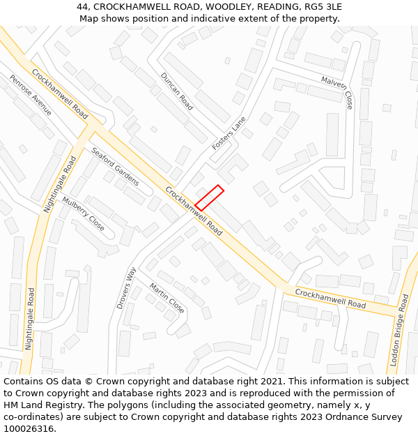 44, CROCKHAMWELL ROAD, WOODLEY, READING, RG5 3LE: Location map and indicative extent of plot