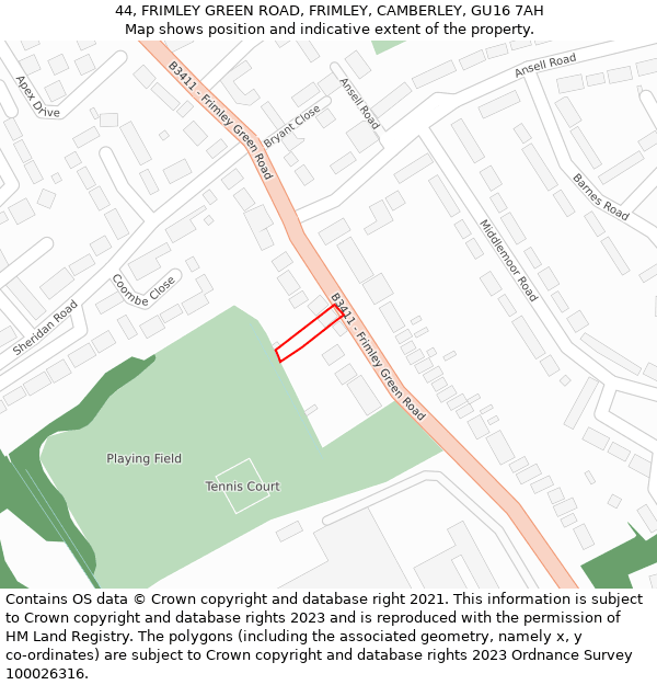 44, FRIMLEY GREEN ROAD, FRIMLEY, CAMBERLEY, GU16 7AH: Location map and indicative extent of plot