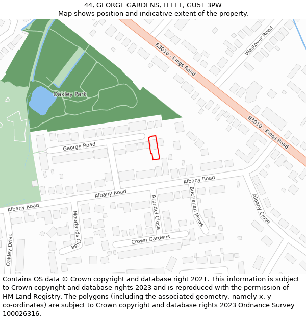 44, GEORGE GARDENS, FLEET, GU51 3PW: Location map and indicative extent of plot