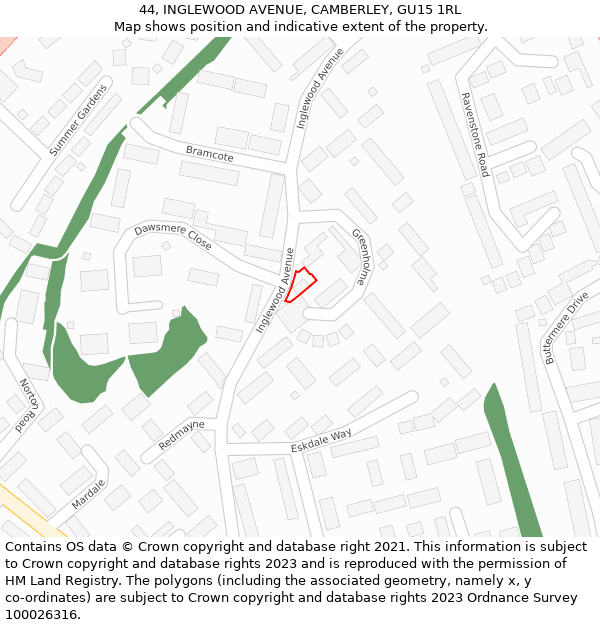 44, INGLEWOOD AVENUE, CAMBERLEY, GU15 1RL: Location map and indicative extent of plot