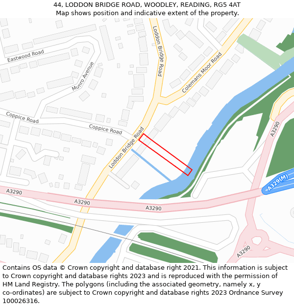 44, LODDON BRIDGE ROAD, WOODLEY, READING, RG5 4AT: Location map and indicative extent of plot