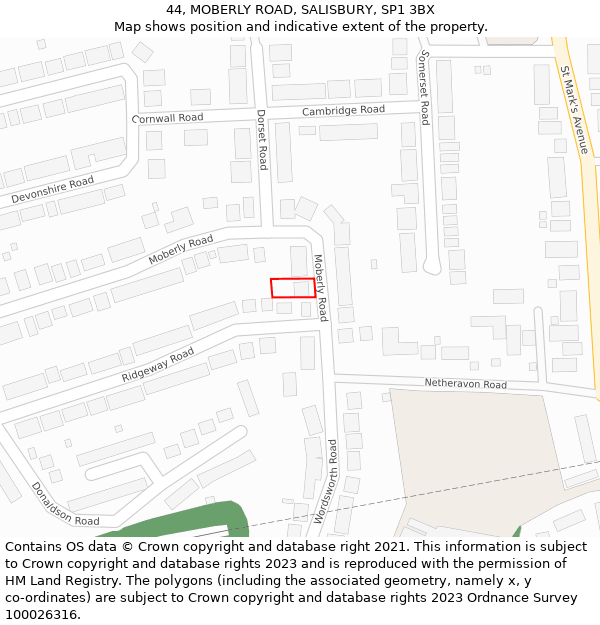 44, MOBERLY ROAD, SALISBURY, SP1 3BX: Location map and indicative extent of plot