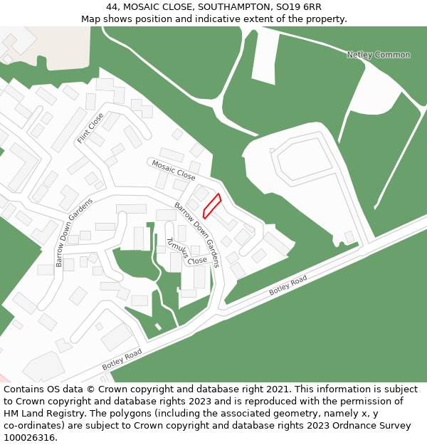 44, MOSAIC CLOSE, SOUTHAMPTON, SO19 6RR: Location map and indicative extent of plot