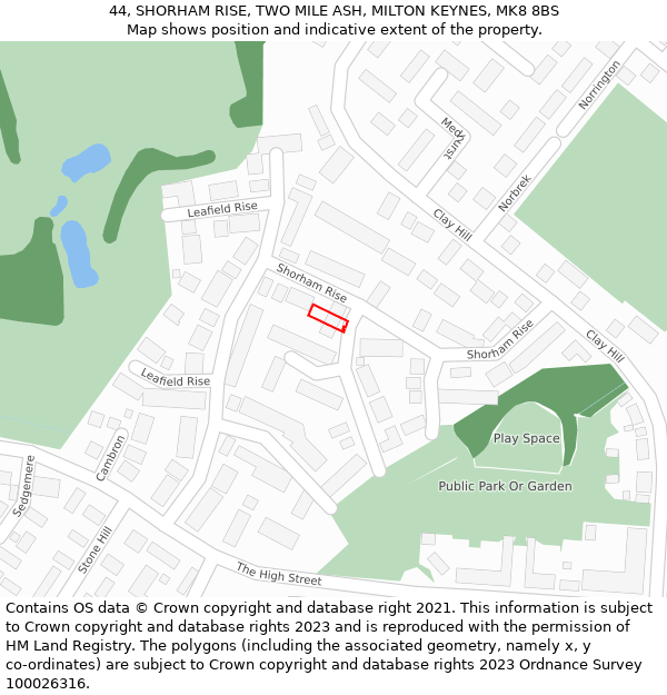 44, SHORHAM RISE, TWO MILE ASH, MILTON KEYNES, MK8 8BS: Location map and indicative extent of plot