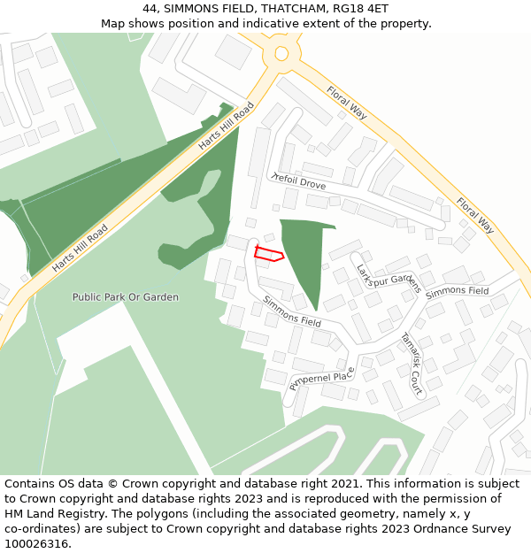 44, SIMMONS FIELD, THATCHAM, RG18 4ET: Location map and indicative extent of plot