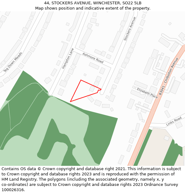 44, STOCKERS AVENUE, WINCHESTER, SO22 5LB: Location map and indicative extent of plot