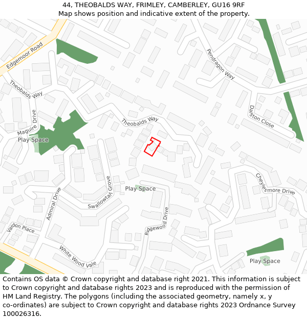 44, THEOBALDS WAY, FRIMLEY, CAMBERLEY, GU16 9RF: Location map and indicative extent of plot