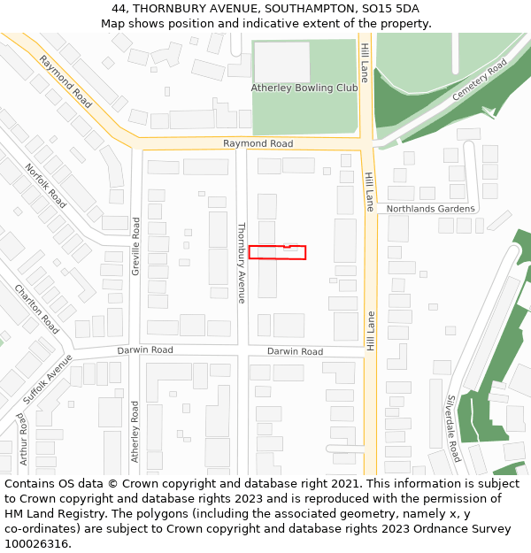 44, THORNBURY AVENUE, SOUTHAMPTON, SO15 5DA: Location map and indicative extent of plot