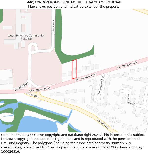 440, LONDON ROAD, BENHAM HILL, THATCHAM, RG18 3AB: Location map and indicative extent of plot