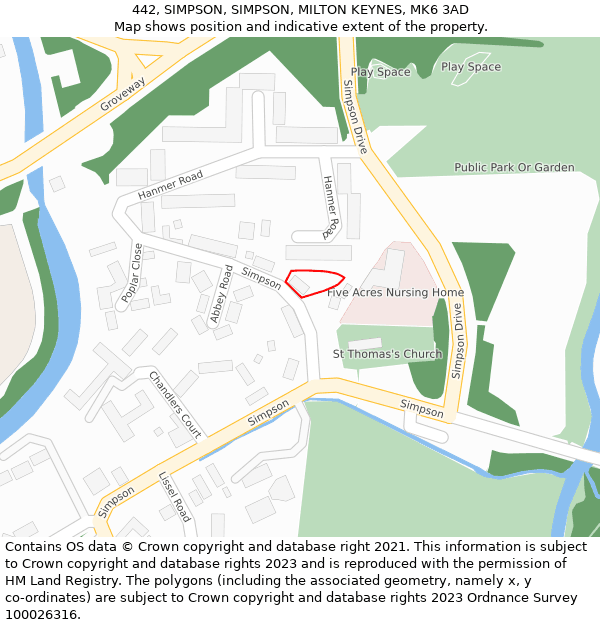 442, SIMPSON, SIMPSON, MILTON KEYNES, MK6 3AD: Location map and indicative extent of plot