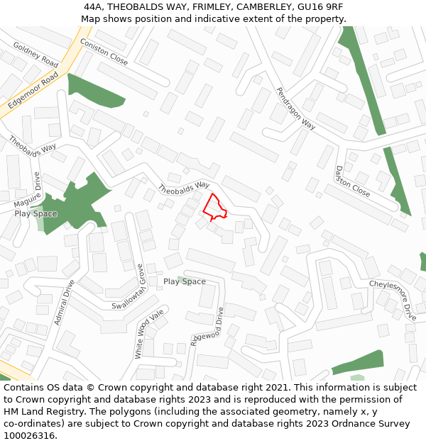 44A, THEOBALDS WAY, FRIMLEY, CAMBERLEY, GU16 9RF: Location map and indicative extent of plot