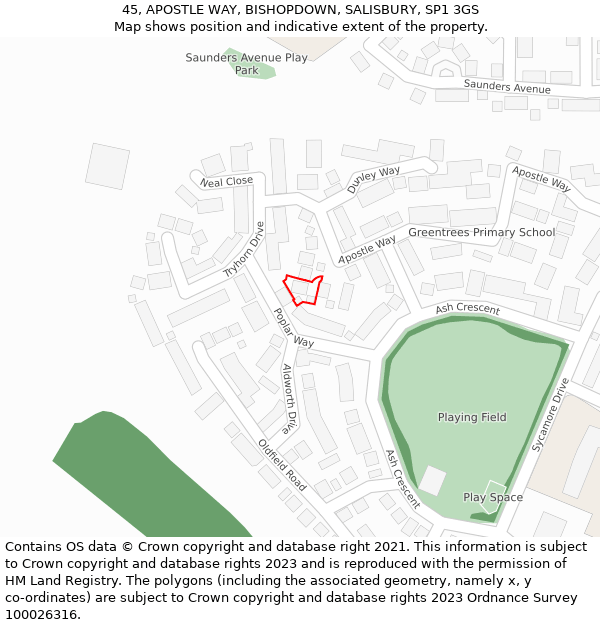 45, APOSTLE WAY, BISHOPDOWN, SALISBURY, SP1 3GS: Location map and indicative extent of plot