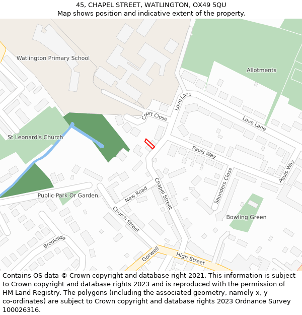 45, CHAPEL STREET, WATLINGTON, OX49 5QU: Location map and indicative extent of plot