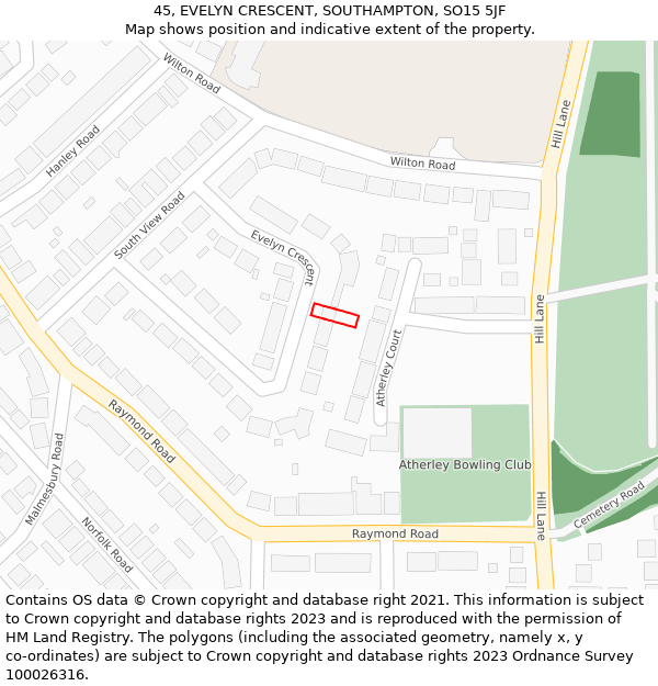 45, EVELYN CRESCENT, SOUTHAMPTON, SO15 5JF: Location map and indicative extent of plot