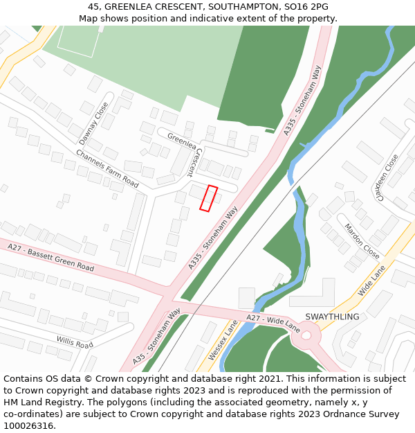 45, GREENLEA CRESCENT, SOUTHAMPTON, SO16 2PG: Location map and indicative extent of plot