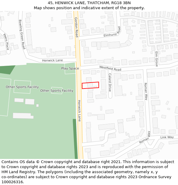 45, HENWICK LANE, THATCHAM, RG18 3BN: Location map and indicative extent of plot