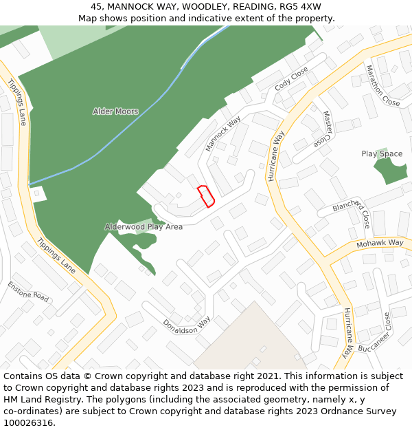 45, MANNOCK WAY, WOODLEY, READING, RG5 4XW: Location map and indicative extent of plot