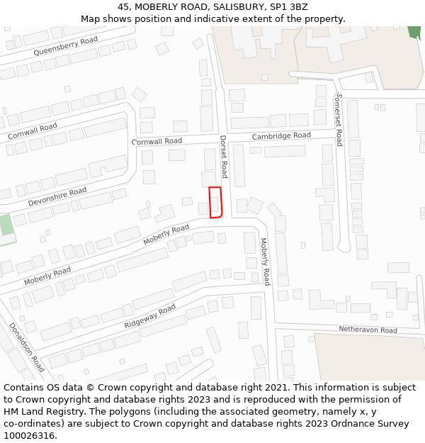 45, MOBERLY ROAD, SALISBURY, SP1 3BZ: Location map and indicative extent of plot