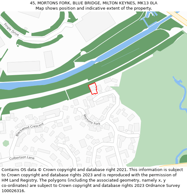 45, MORTONS FORK, BLUE BRIDGE, MILTON KEYNES, MK13 0LA: Location map and indicative extent of plot