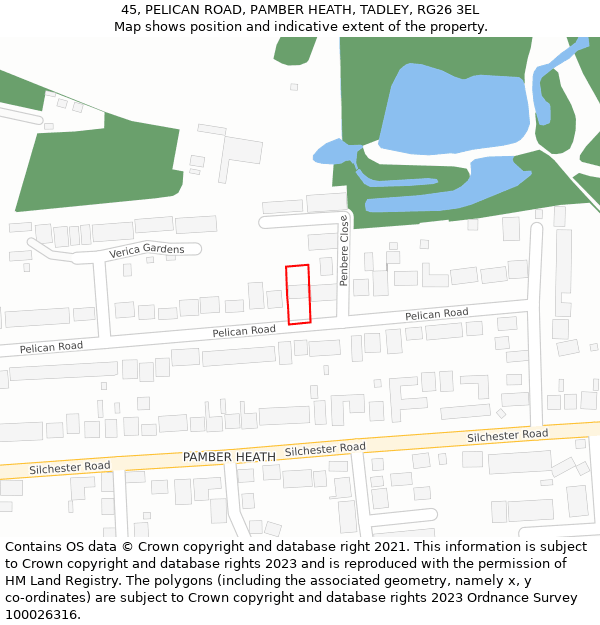 45, PELICAN ROAD, PAMBER HEATH, TADLEY, RG26 3EL: Location map and indicative extent of plot