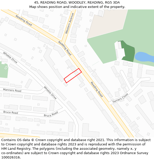 45, READING ROAD, WOODLEY, READING, RG5 3DA: Location map and indicative extent of plot