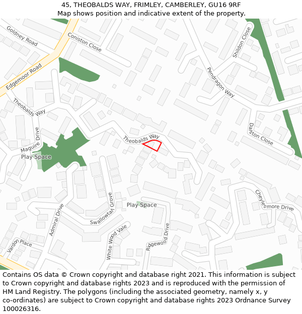 45, THEOBALDS WAY, FRIMLEY, CAMBERLEY, GU16 9RF: Location map and indicative extent of plot