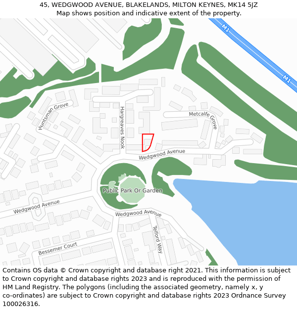 45, WEDGWOOD AVENUE, BLAKELANDS, MILTON KEYNES, MK14 5JZ: Location map and indicative extent of plot