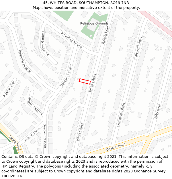 45, WHITES ROAD, SOUTHAMPTON, SO19 7NR: Location map and indicative extent of plot