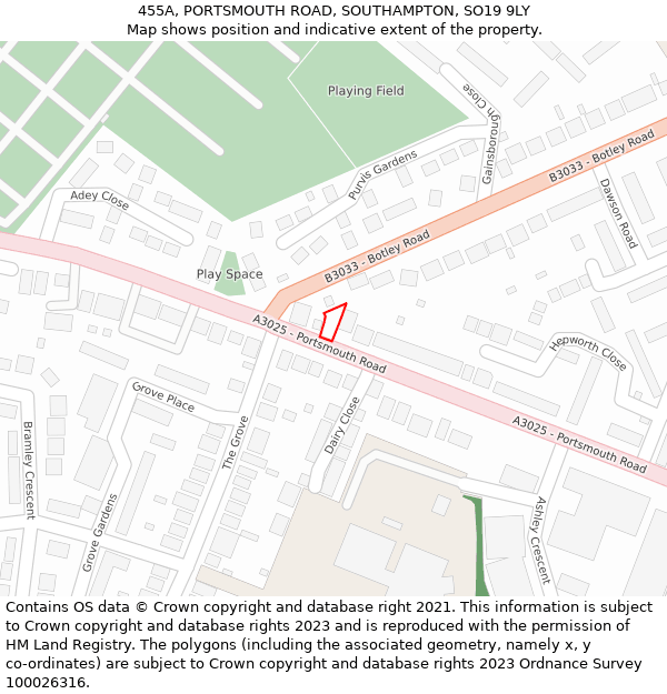 455A, PORTSMOUTH ROAD, SOUTHAMPTON, SO19 9LY: Location map and indicative extent of plot