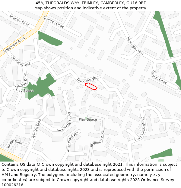 45A, THEOBALDS WAY, FRIMLEY, CAMBERLEY, GU16 9RF: Location map and indicative extent of plot