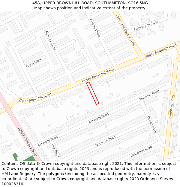 45A, UPPER BROWNHILL ROAD, SOUTHAMPTON, SO16 5NG: Location map and indicative extent of plot