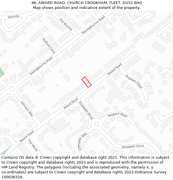 46, AWARD ROAD, CHURCH CROOKHAM, FLEET, GU52 6HG: Location map and indicative extent of plot