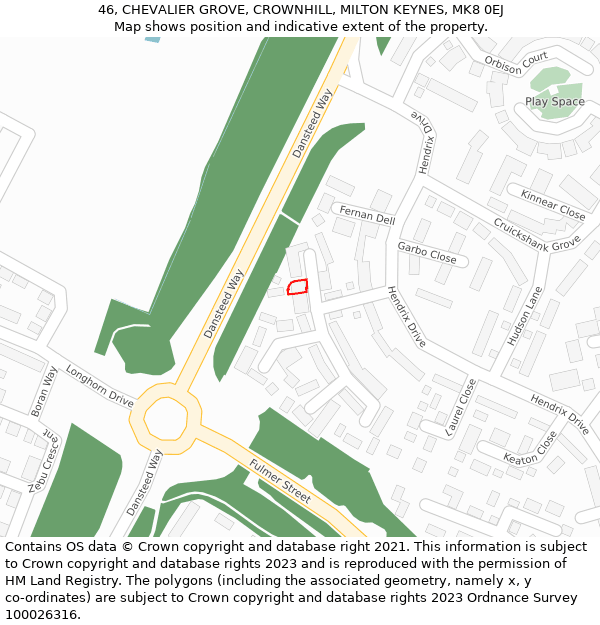 46, CHEVALIER GROVE, CROWNHILL, MILTON KEYNES, MK8 0EJ: Location map and indicative extent of plot