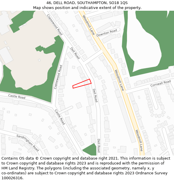 46, DELL ROAD, SOUTHAMPTON, SO18 1QS: Location map and indicative extent of plot