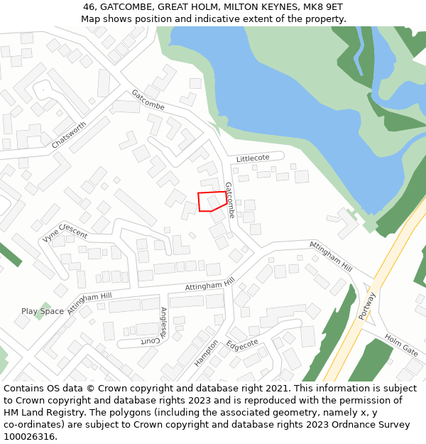 46, GATCOMBE, GREAT HOLM, MILTON KEYNES, MK8 9ET: Location map and indicative extent of plot