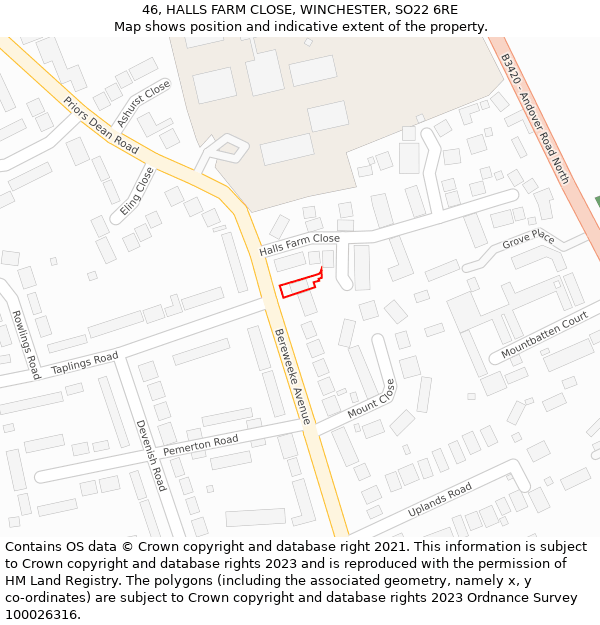 46, HALLS FARM CLOSE, WINCHESTER, SO22 6RE: Location map and indicative extent of plot